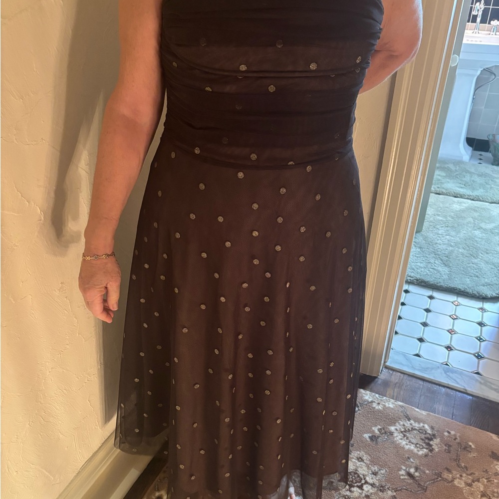 BCBGMaxAzria Strapless Brown Dress with Gold Polka Dots